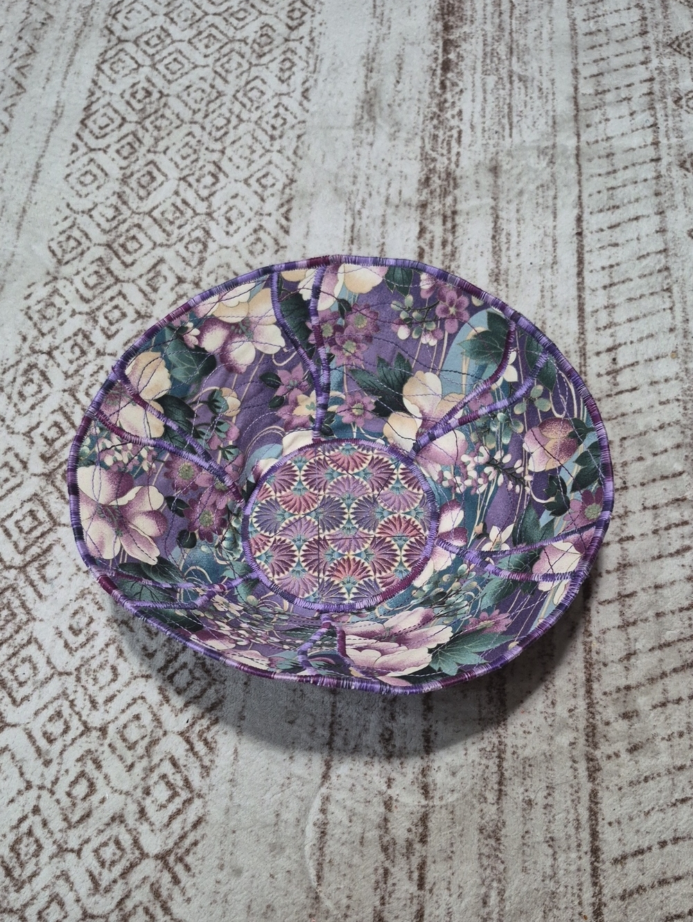 Handcrafted Purple Floral Fabric Bowl by